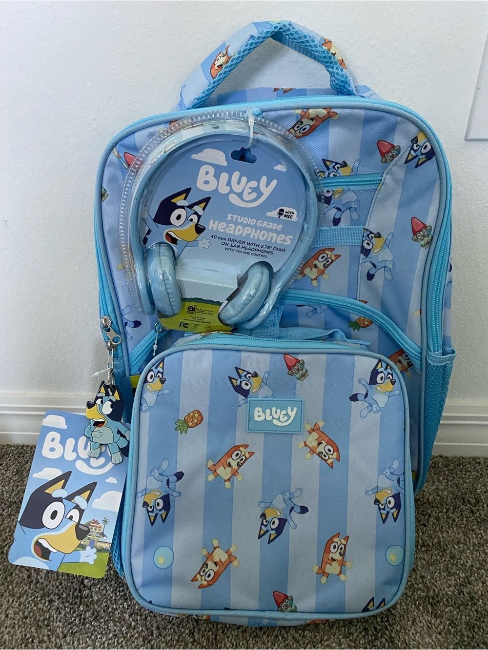 New Bluey Backpack with Headphones and lunchbox  - Light Blue